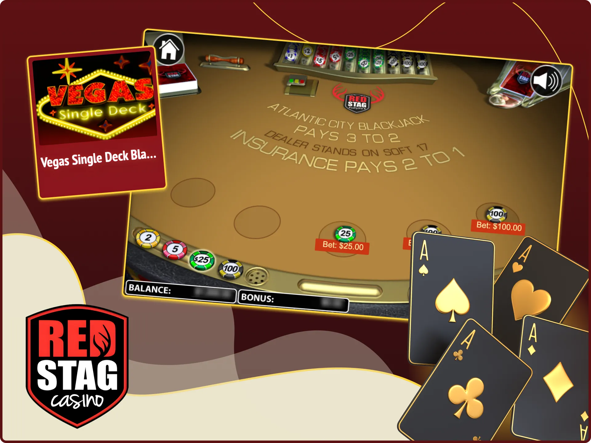 What are the payouts in blackjack game on the Red Stag online casino website.