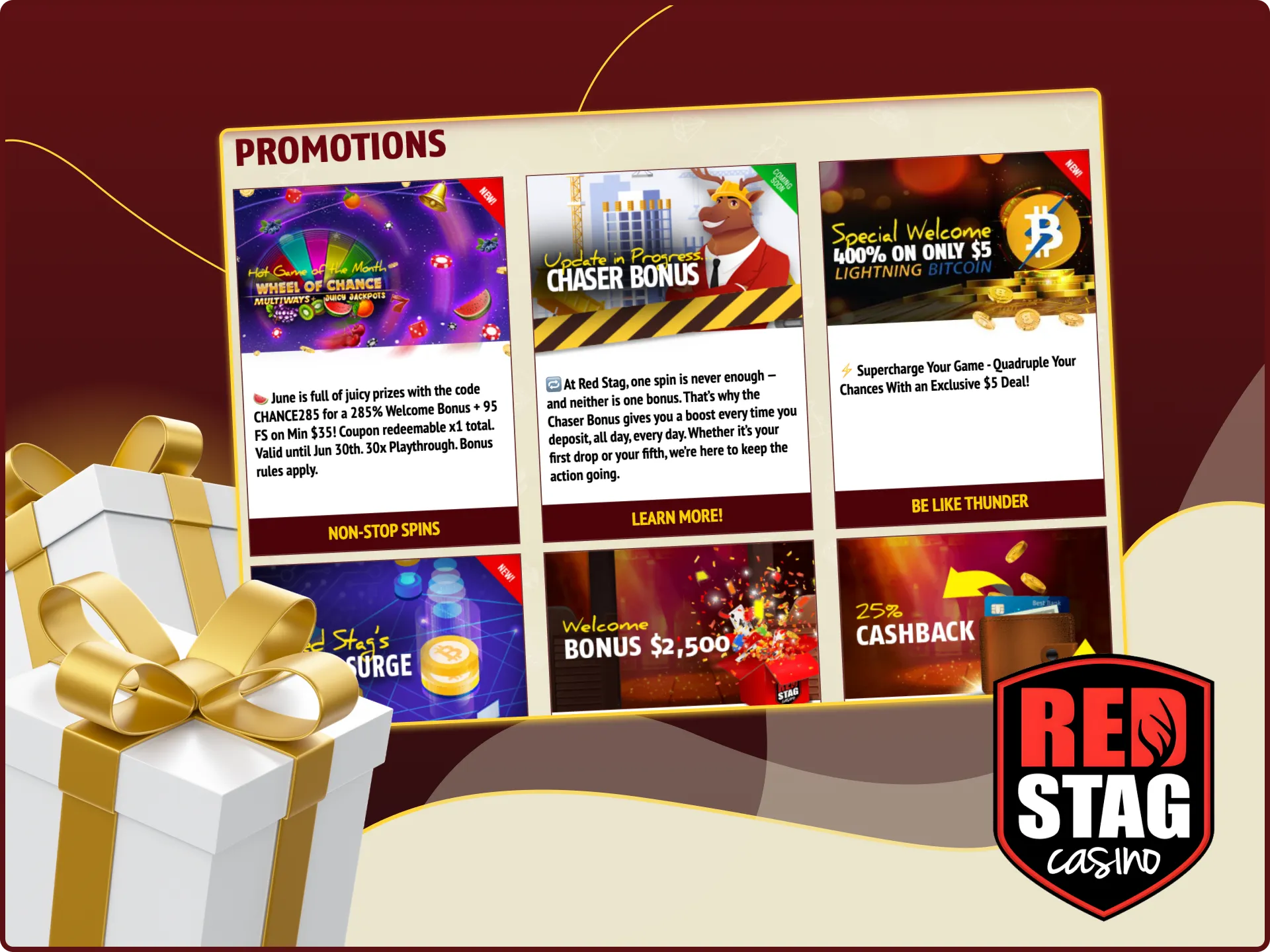 Find out how to get bonuses on the Red Stag online casino website.