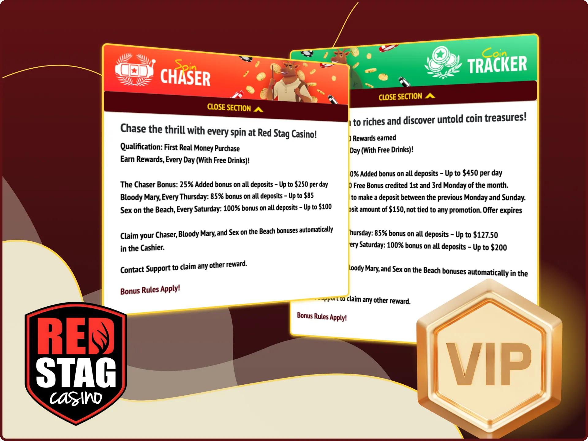 What are the benefits of joining the VIP club on the Red Stag online casino website.