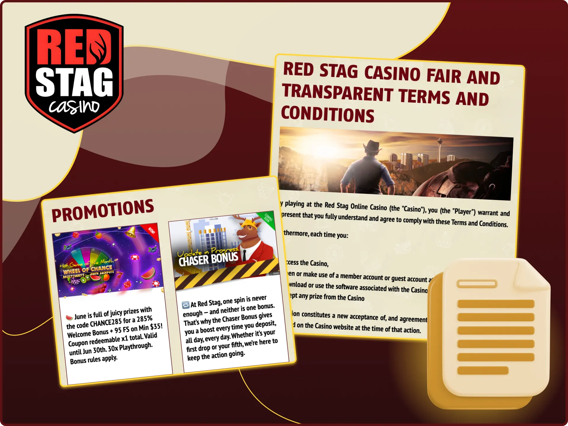 What are the conditions for receiving bonuses on the Red Stag online casino website.