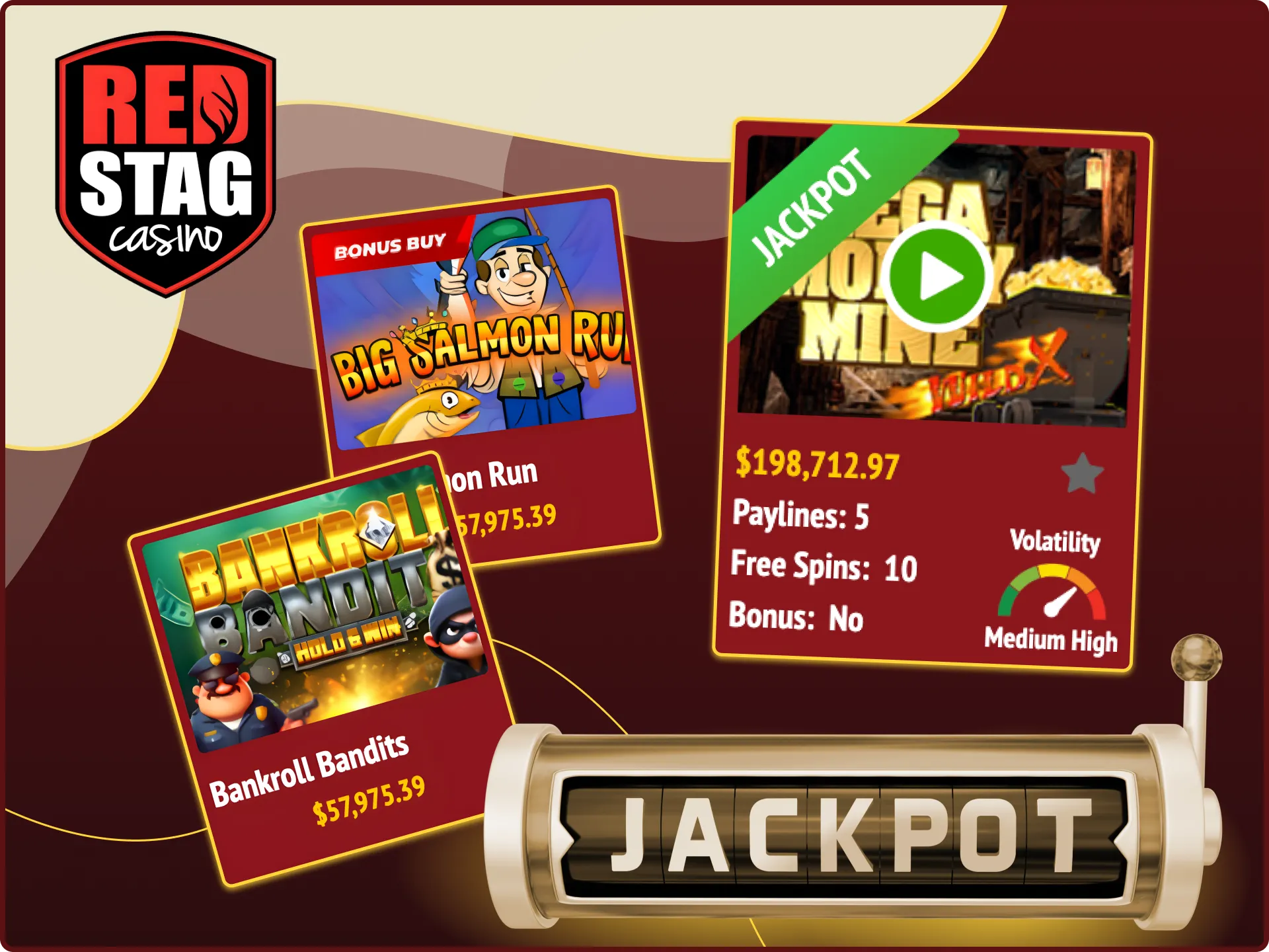 Win Jackpot Games at Red Stag Online Casino and withdraw your winnings.