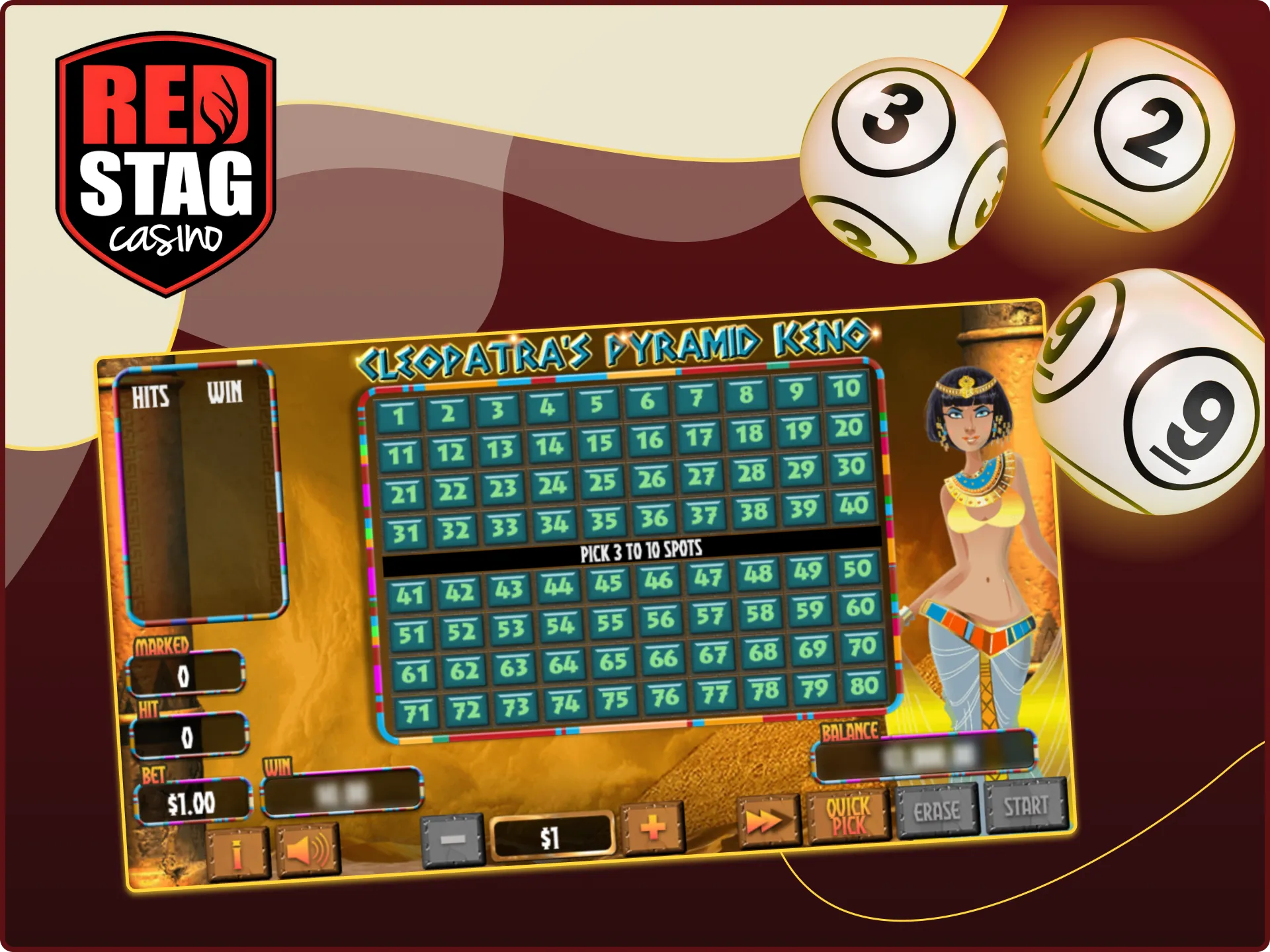 Register at Red Stag online casino, go to the keno games section and play.