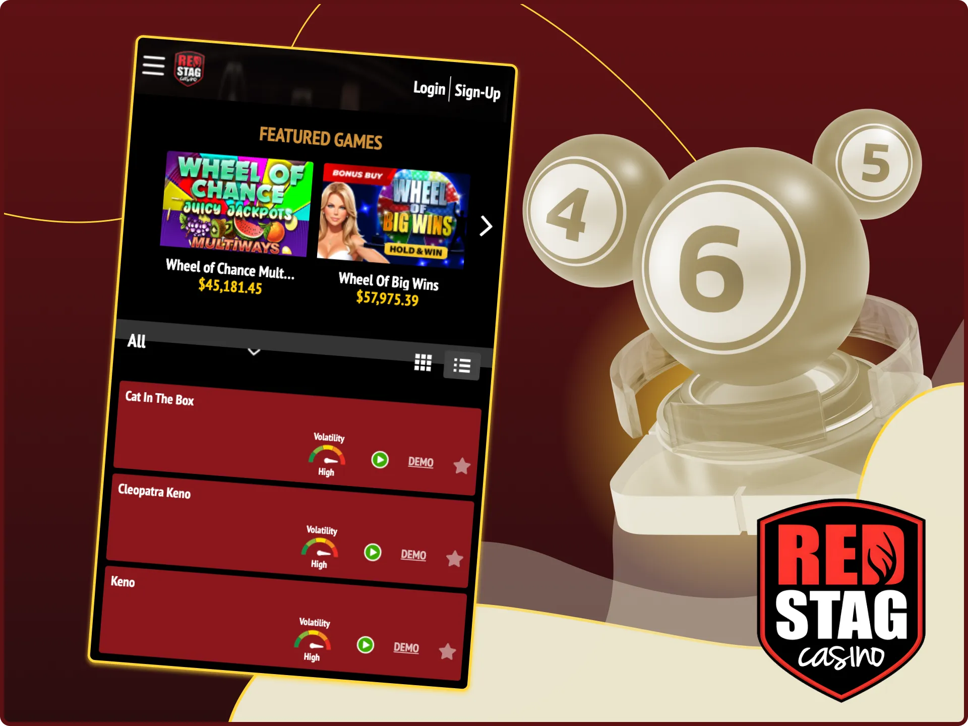 Users can play keno games on the Red Stag online casino website on their phone.