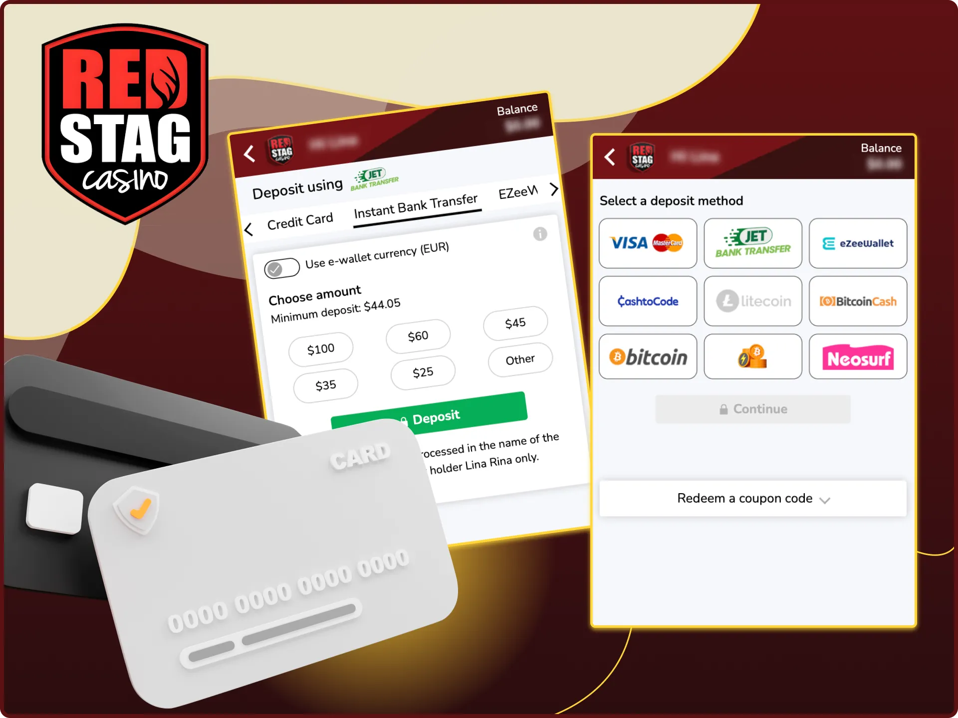 Red Stag online casino offers several deposit options.
