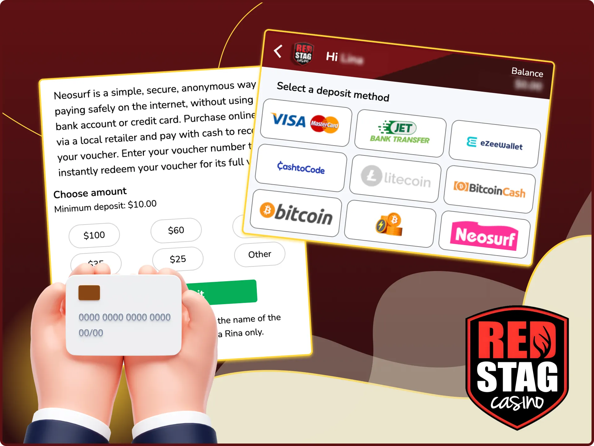 What are the deposit methods at Red Stag online casino.