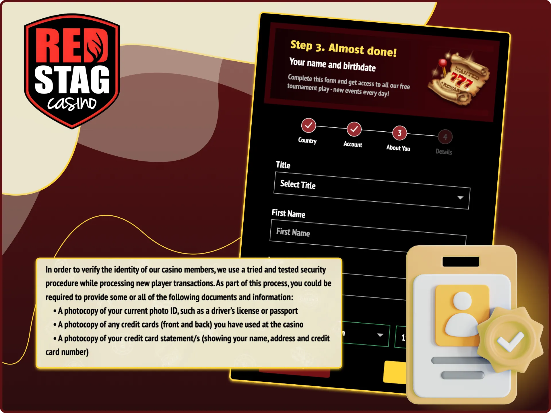 Verify your account at Red Stag online casino.