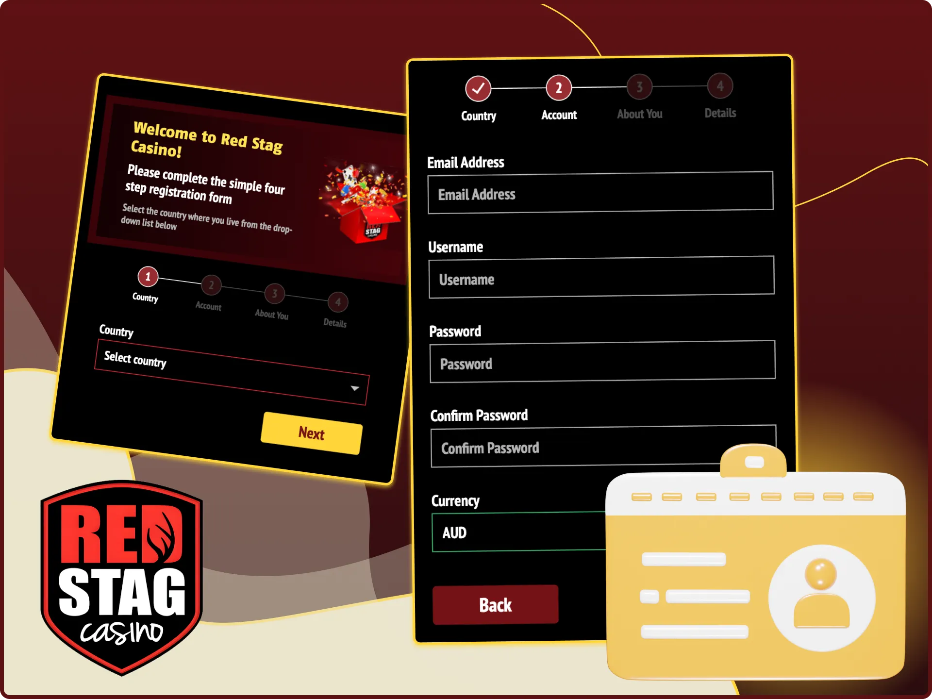 When registering at the Red Stag online casino, you need to fill in your personal information.