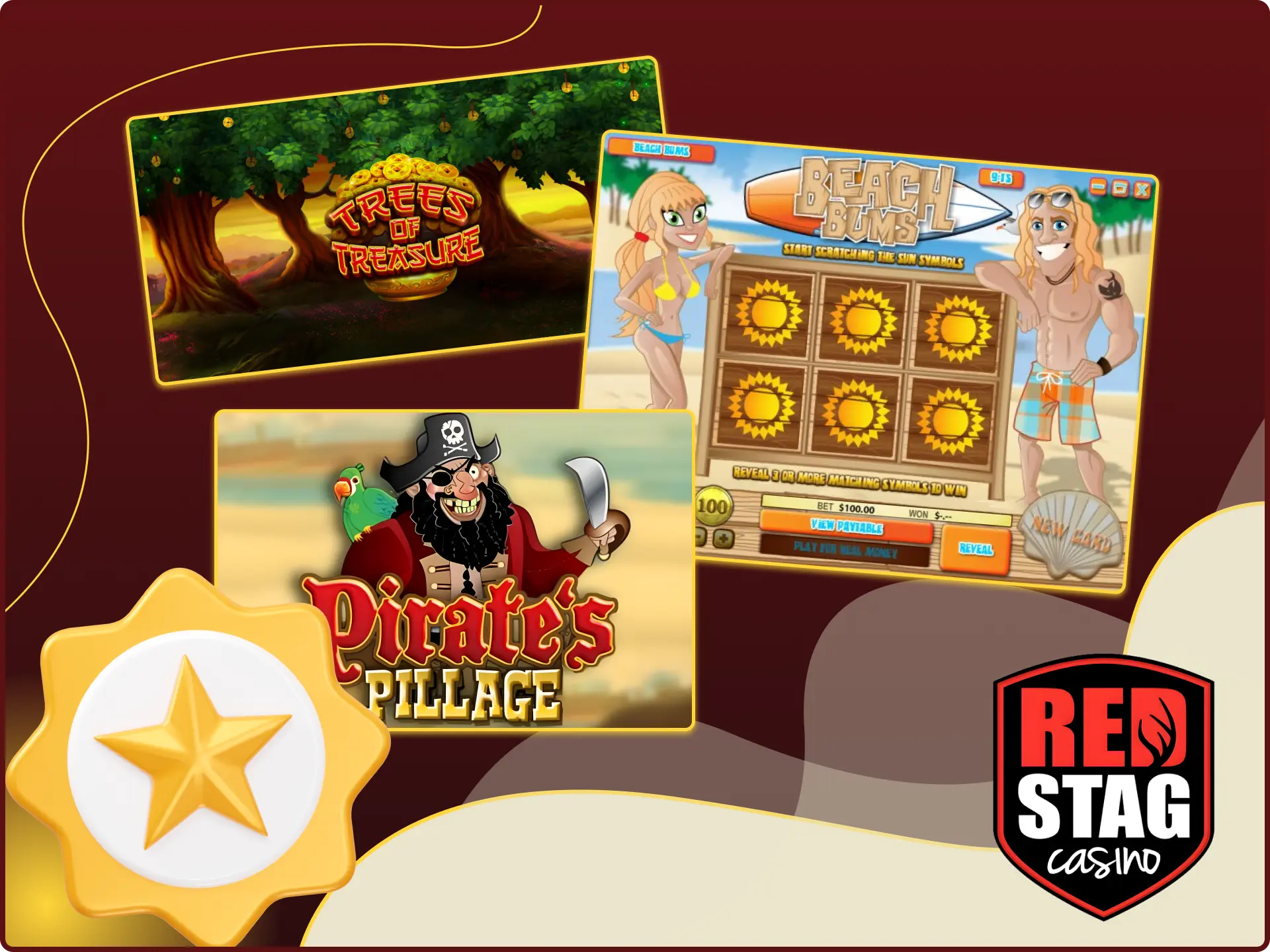 Play popular scratch games at Red Stag online casino.