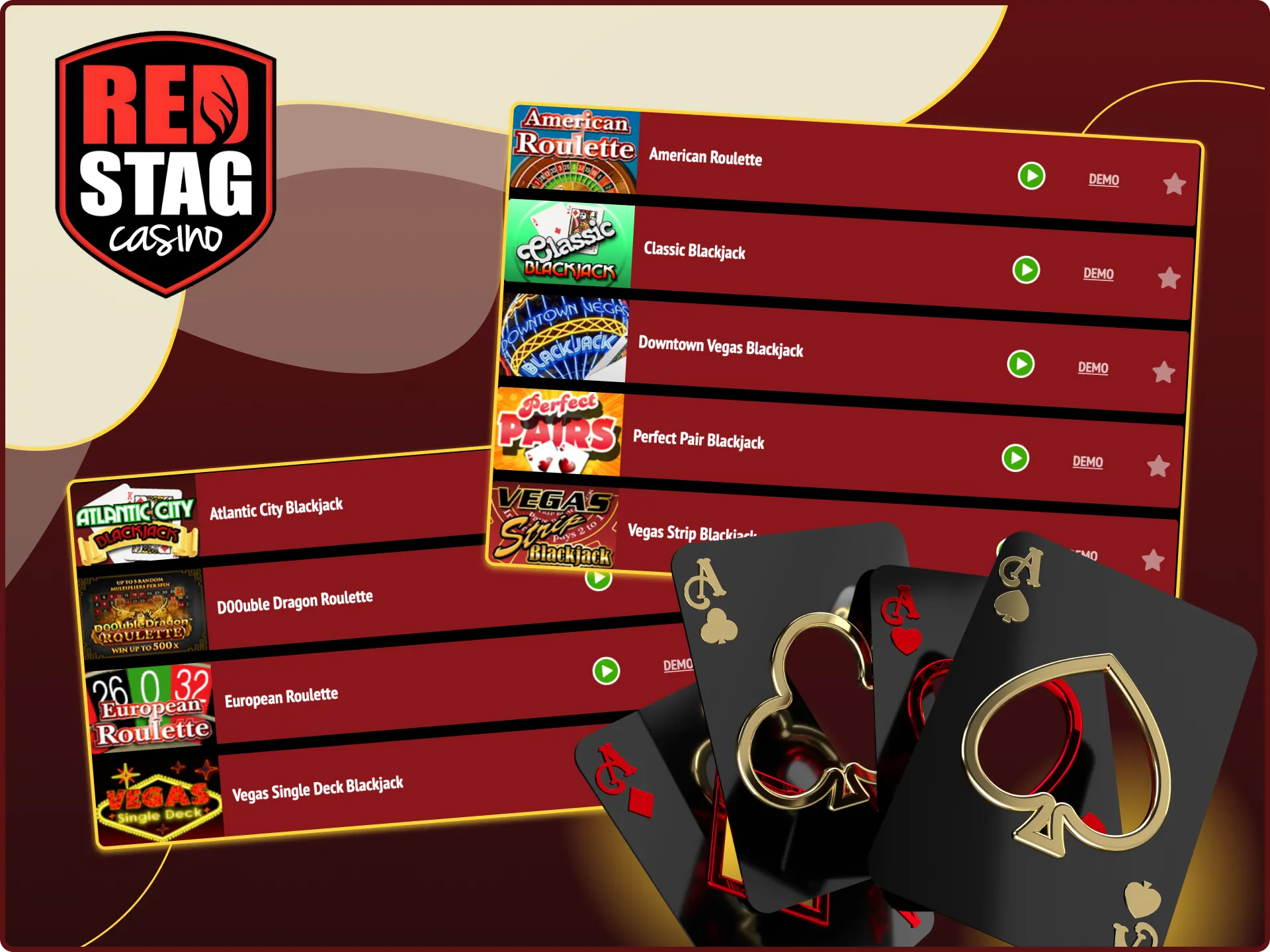 What table games are available on the Red Stag online casino website.