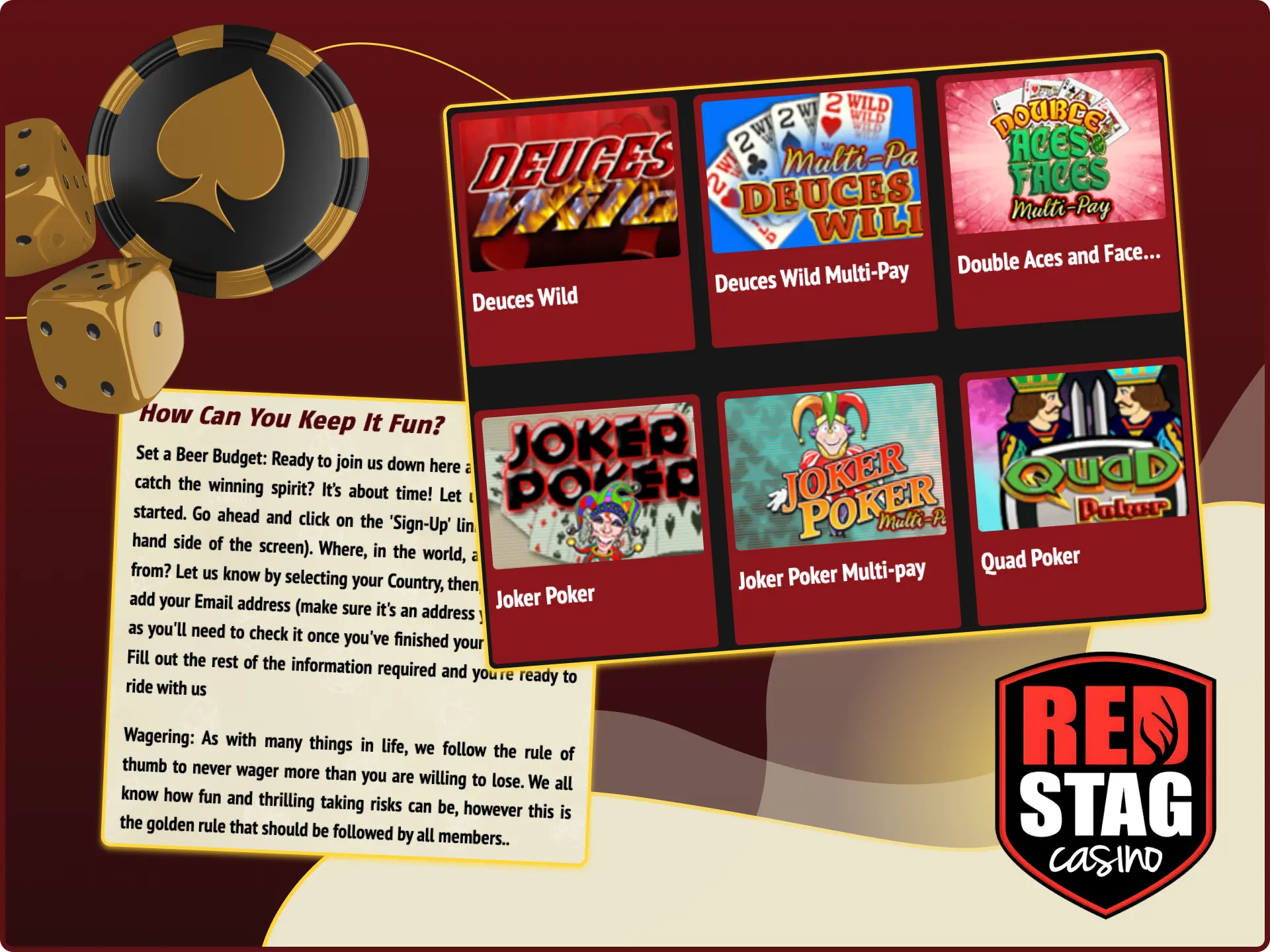 Don't treat video poker games at Red Stag online casino as a way to make money.
