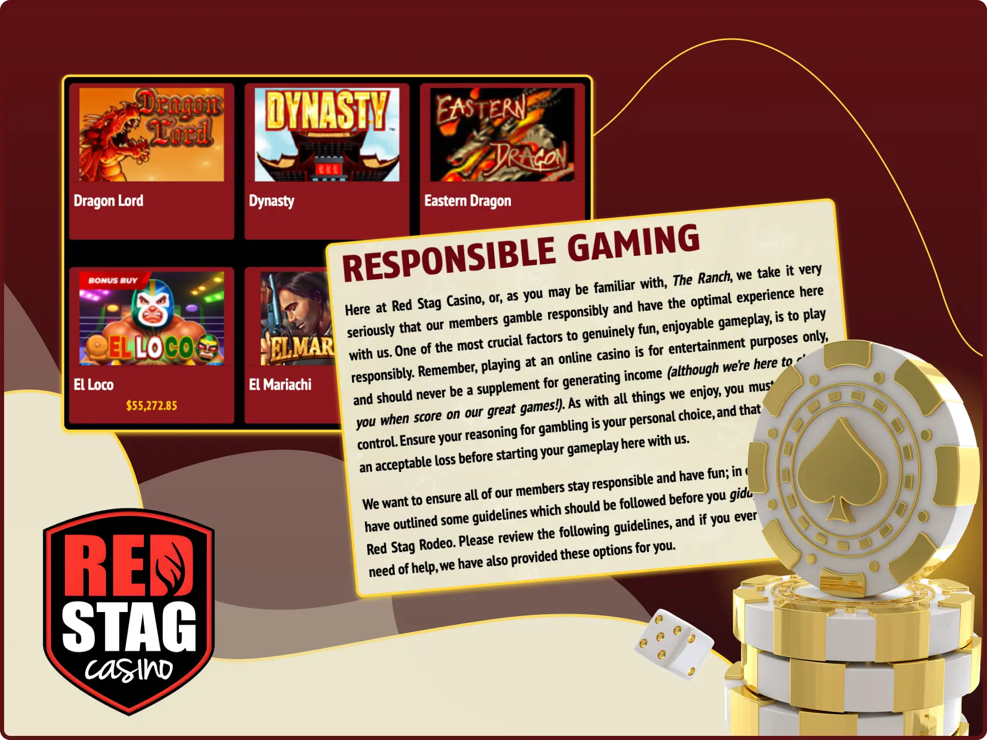 Remember that playing video slot games at Red Stag online casino is just for fun.